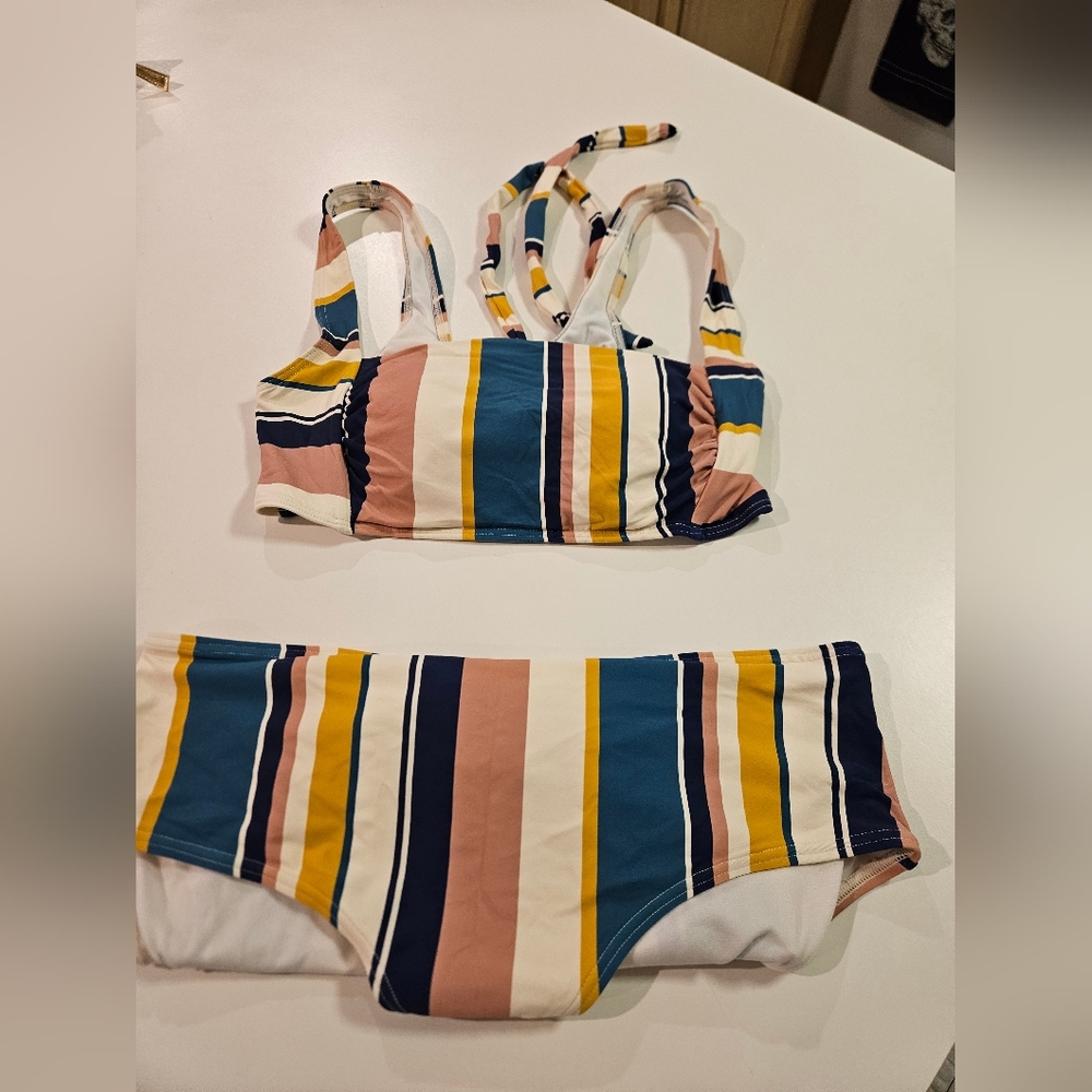 Striped Bikini Set 50's STYLE Size XL FULL COVERAGE NWOT Never Worn